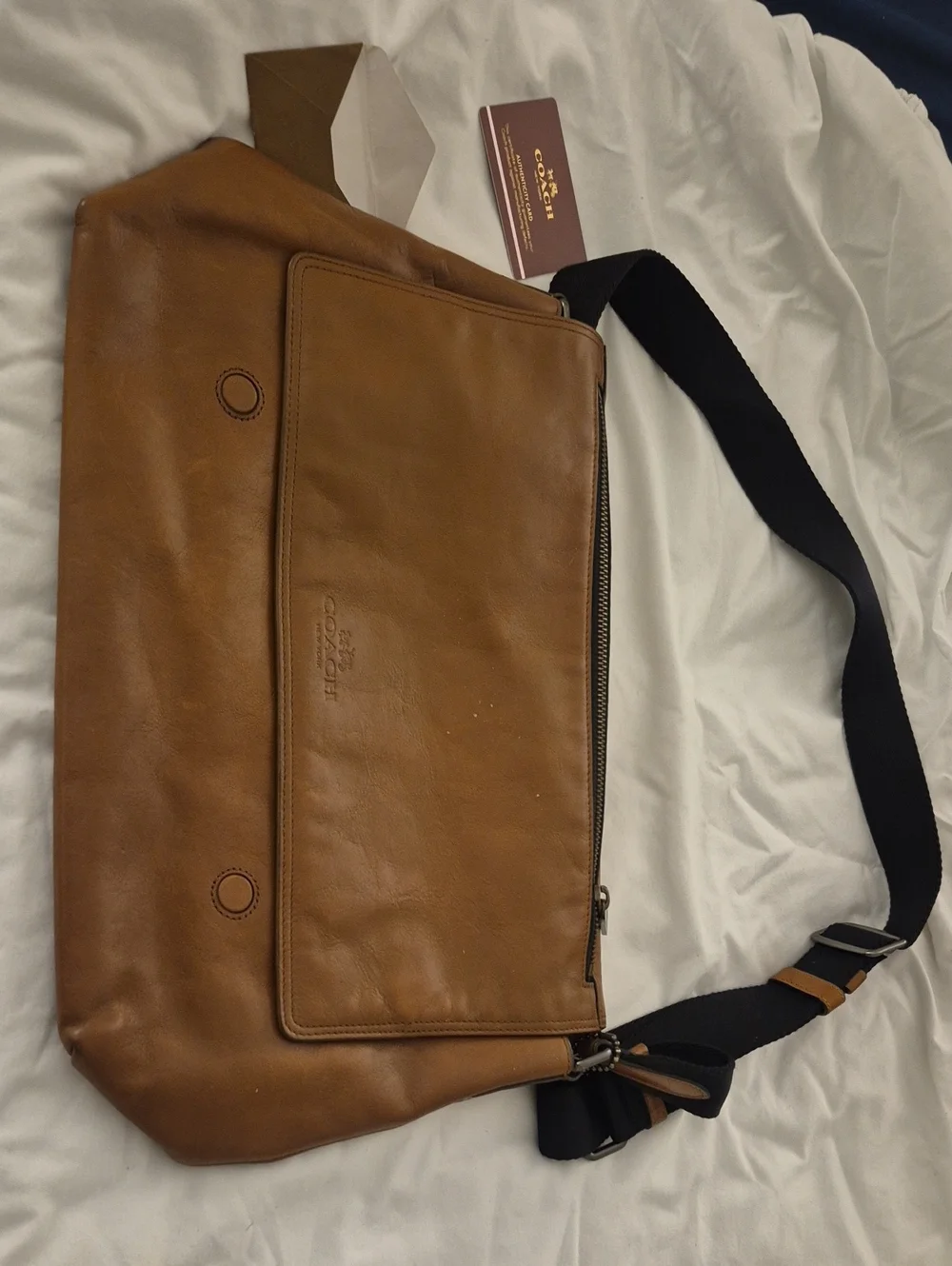 Coach Brown Leather Messenger Bag with Black Strap
